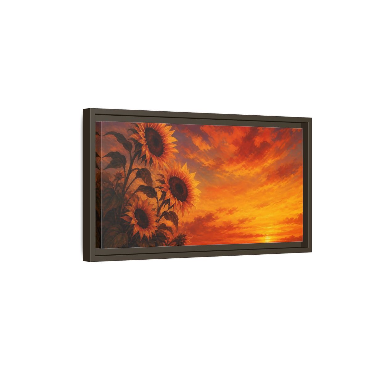 Side Mockup 7. Floral Sunflowers Orange Sunflowers shown as stretched canvas wall art