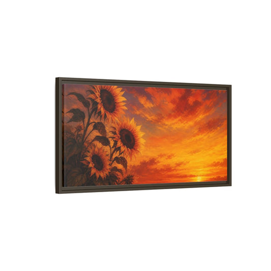 Main Mockup. Floral Sunflowers Orange Sunflowers shown as stretched canvas wall art