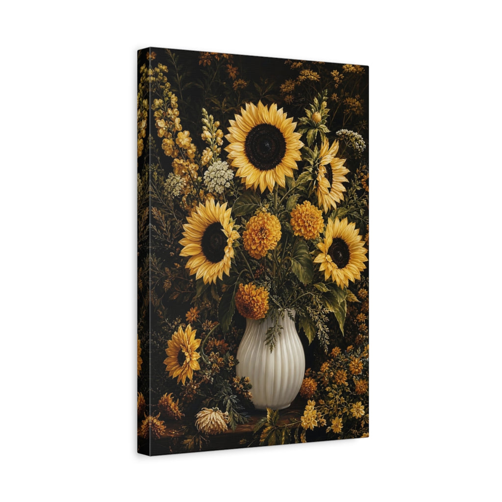 Side Mockup 4. Floral Sunflowers Yellow Floral shown as stretched canvas wall art