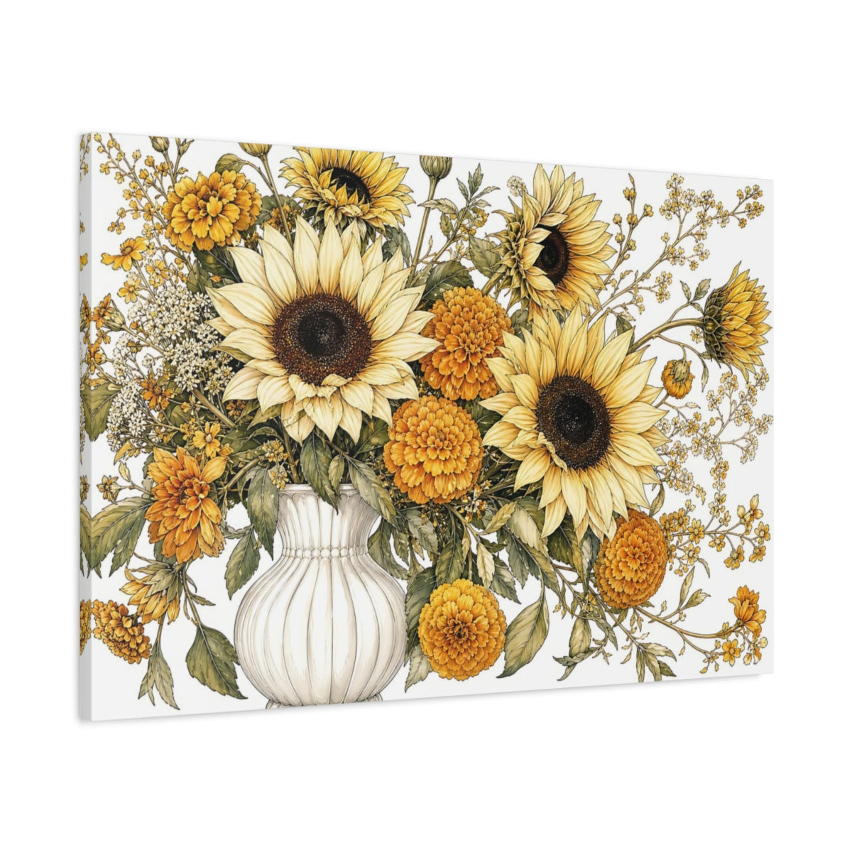 Main Mockup. Floral Sunflowers Yellow Floral shown as stretched canvas wall art