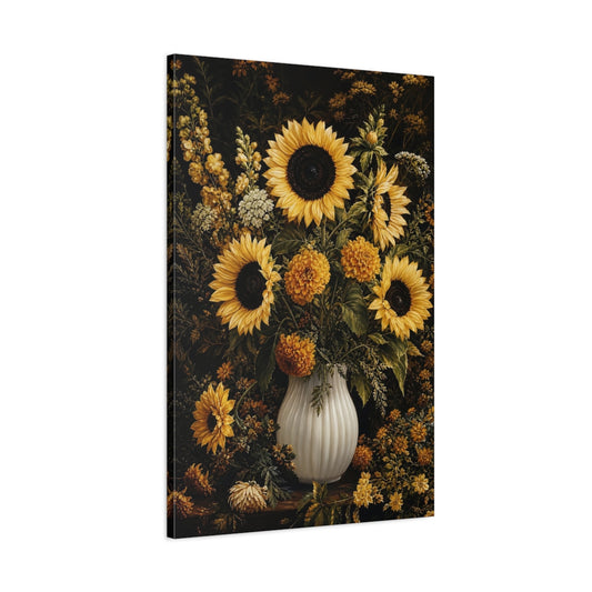 Main Mockup. Floral Sunflowers Yellow Floral shown as stretched canvas wall art