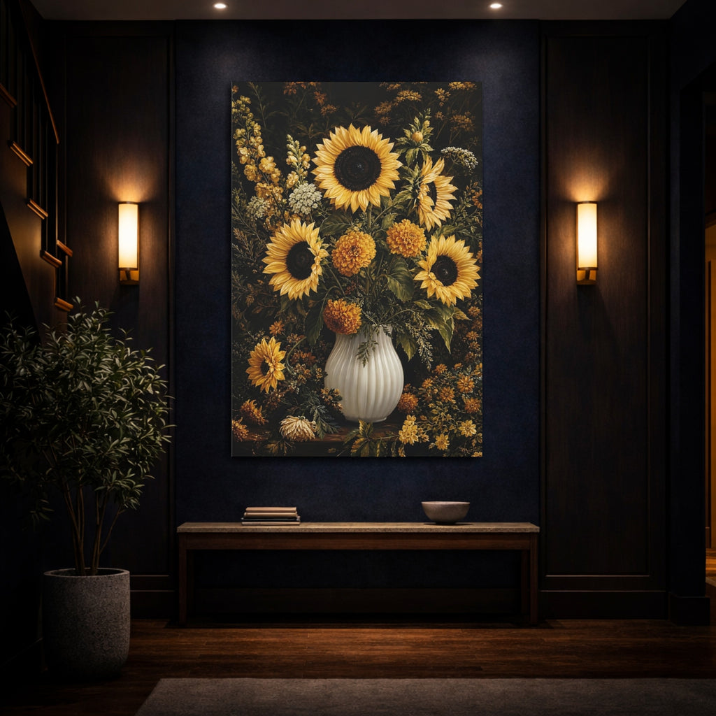Mockup 4. Floral Sunflowers Yellow Floral shown as stretched canvas wall art