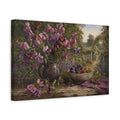 Side Mockup 4. Floral Sweet Peas Purple Floral shown as stretched canvas wall art