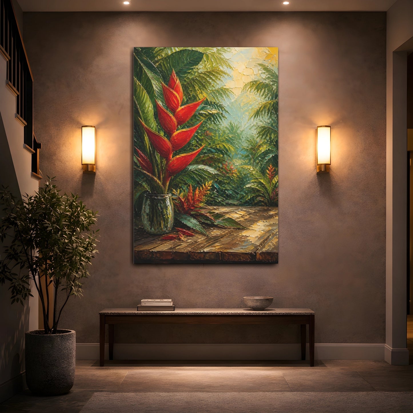 Mockup 2. Floral Tropical Flower Tropical Floral shown as stretched canvas wall art