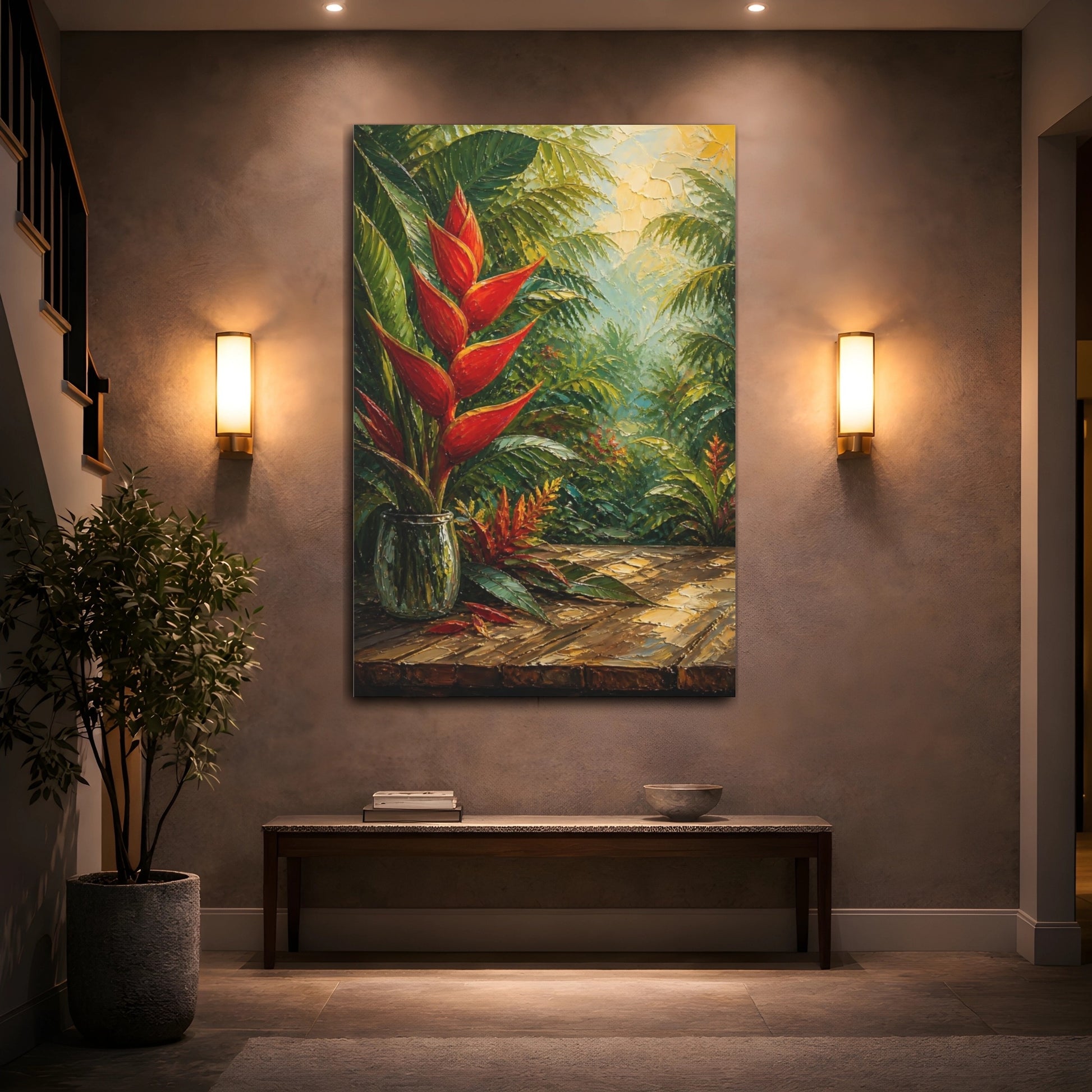 Mockup 2. Floral Tropical Flower Tropical Floral shown as stretched canvas wall art