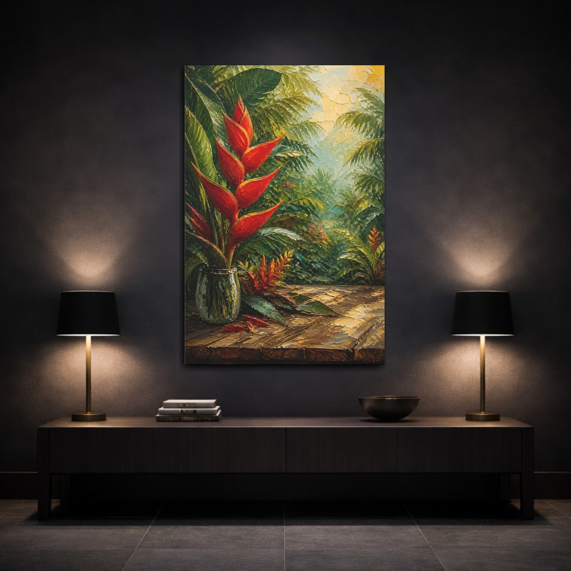 Mockup 3. Floral Tropical Flower Tropical Floral shown as stretched canvas wall art