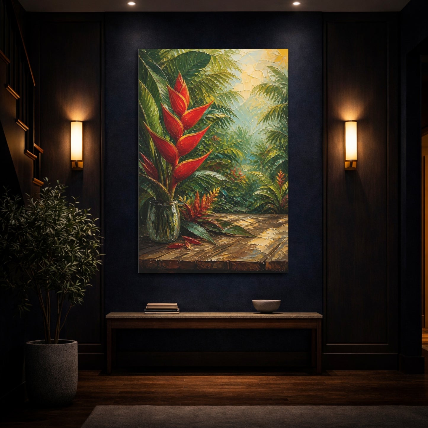 Mockup 4. Floral Tropical Flower Tropical Floral shown as stretched canvas wall art