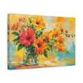 Side Mockup 4. Floral Tropical Flowers Orange Yellow Floral shown as stretched canvas wall art