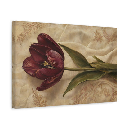 Side Mockup 4. Floral Tulip Burgundy And Beige shown as stretched canvas wall art
