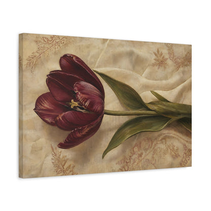 Side Mockup 3. Floral Tulip Burgundy And Beige shown as stretched canvas wall art