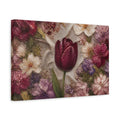 Side Mockup 4. Floral Tulip Burgundy Floral shown as stretched canvas wall art