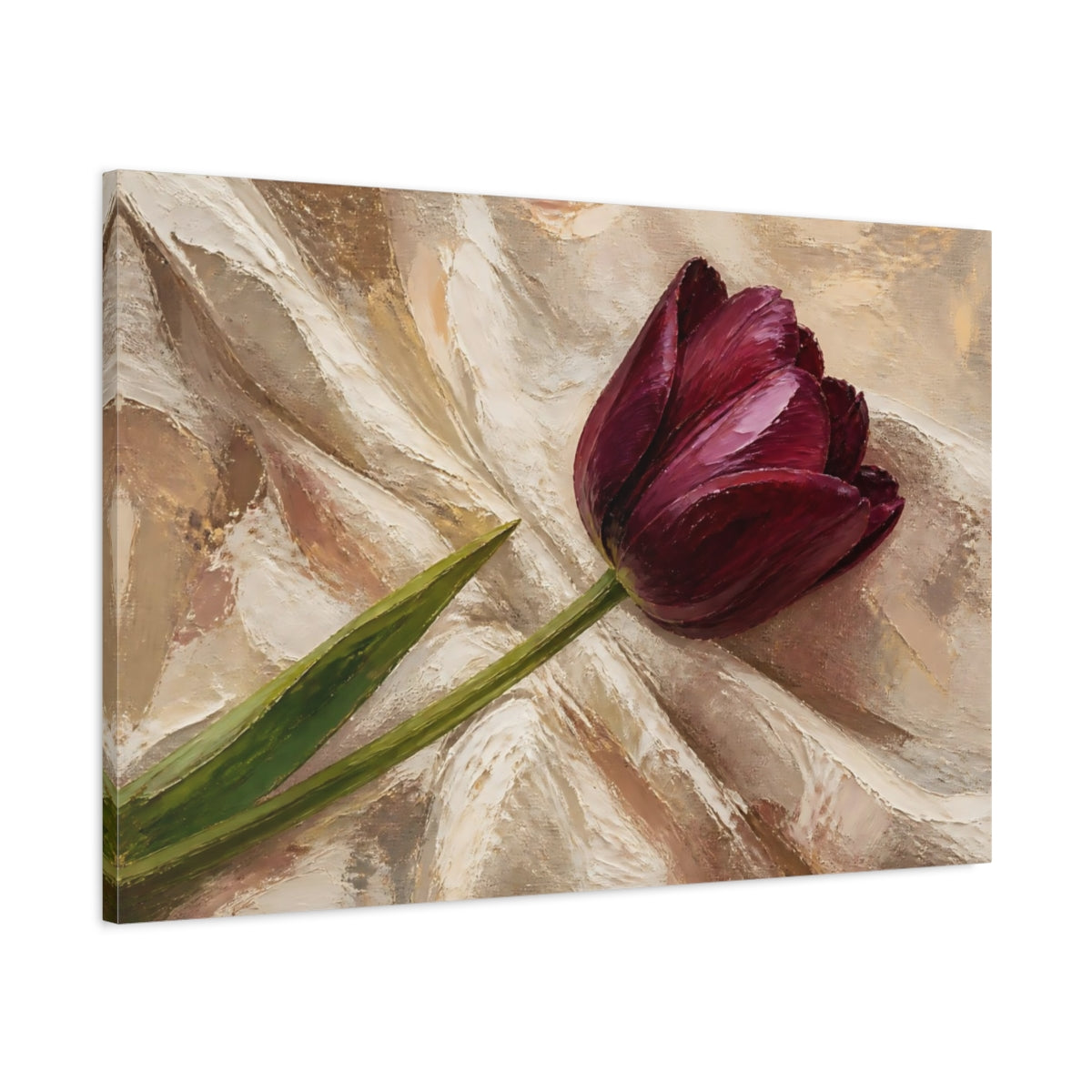 Main Mockup. Floral Tulip Deep Purple Tulip shown as stretched canvas wall art