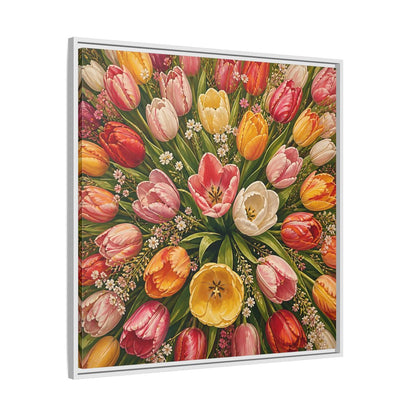 Side Mockup 25. Floral Tulips Colorful Tulips shown as stretched canvas wall art