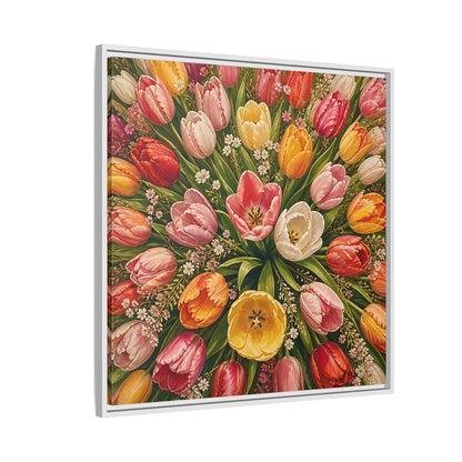 Side Mockup 7. Floral Tulips Colorful Tulips shown as stretched canvas wall art