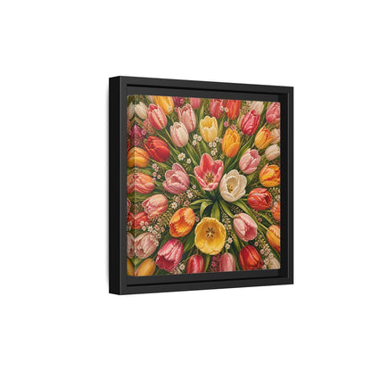 Side Mockup 21. Floral Tulips Colorful Tulips shown as stretched canvas wall art
