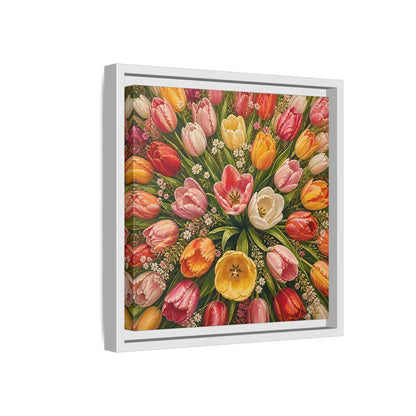 Side Mockup 16. Floral Tulips Colorful Tulips shown as stretched canvas wall art