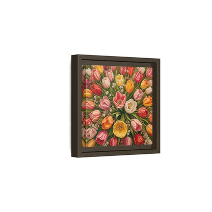 Side Mockup 2. Floral Tulips Colorful Tulips shown as stretched canvas wall art