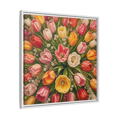 Side Mockup 26. Floral Tulips Colorful Tulips shown as stretched canvas wall art