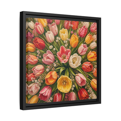 Side Mockup 32. Floral Tulips Colorful Tulips shown as stretched canvas wall art