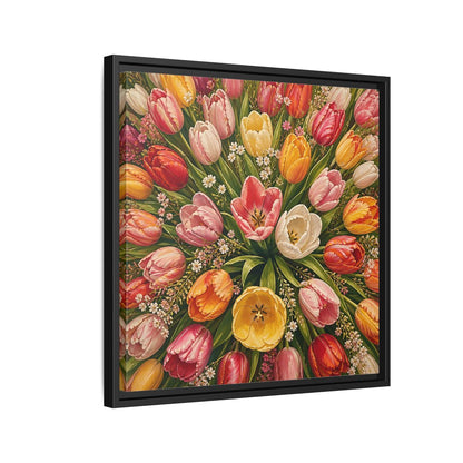 Side Mockup 12. Floral Tulips Colorful Tulips shown as stretched canvas wall art