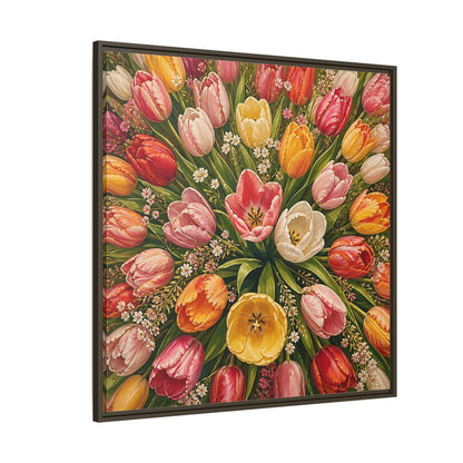 Side Mockup 5. Floral Tulips Colorful Tulips shown as stretched canvas wall art