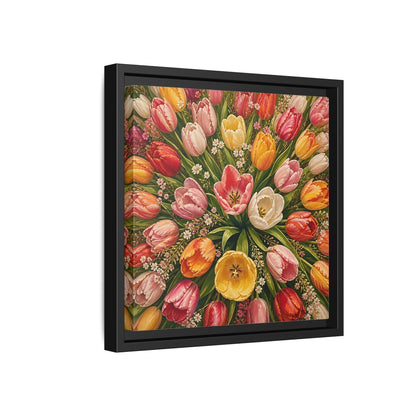 Side Mockup 18. Floral Tulips Colorful Tulips shown as stretched canvas wall art