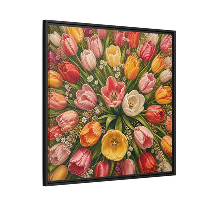 Side Mockup 9. Floral Tulips Colorful Tulips shown as stretched canvas wall art