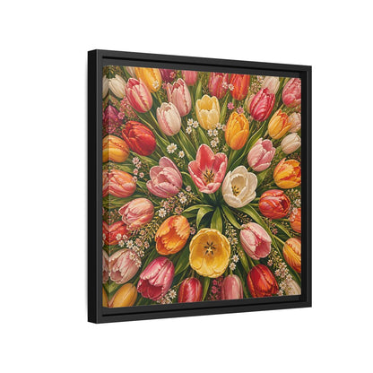 Side Mockup 15. Floral Tulips Colorful Tulips shown as stretched canvas wall art
