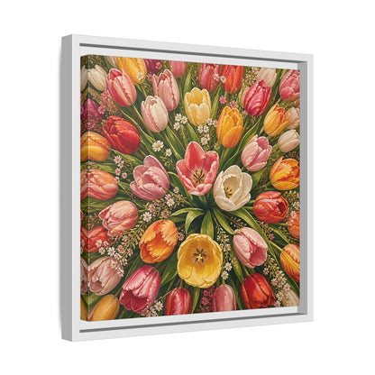 Side Mockup 28. Floral Tulips Colorful Tulips shown as stretched canvas wall art