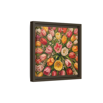 Side Mockup 20. Floral Tulips Colorful Tulips shown as stretched canvas wall art