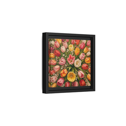Side Mockup 3. Floral Tulips Colorful Tulips shown as stretched canvas wall art