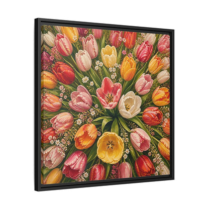 Side Mockup 31. Floral Tulips Colorful Tulips shown as stretched canvas wall art