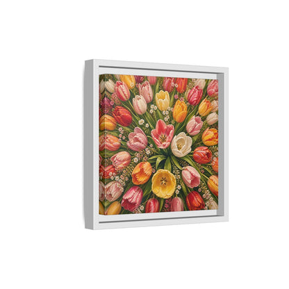 Side Mockup 19. Floral Tulips Colorful Tulips shown as stretched canvas wall art