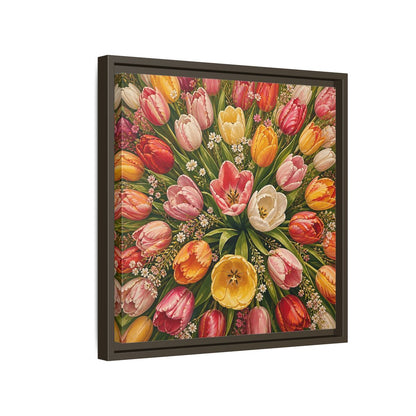 Side Mockup 14. Floral Tulips Colorful Tulips shown as stretched canvas wall art