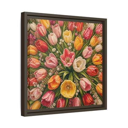 Side Mockup 29. Floral Tulips Colorful Tulips shown as stretched canvas wall art