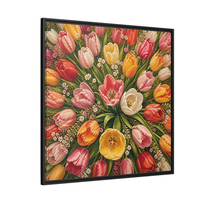 Side Mockup 6. Floral Tulips Colorful Tulips shown as stretched canvas wall art