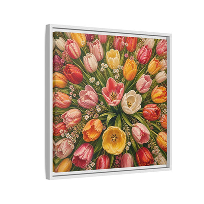 Side Mockup 10. Floral Tulips Colorful Tulips shown as stretched canvas wall art