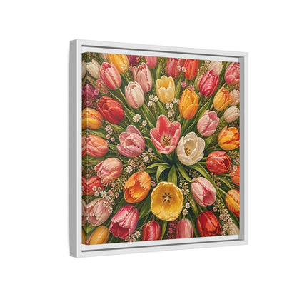 Side Mockup 13. Floral Tulips Colorful Tulips shown as stretched canvas wall art
