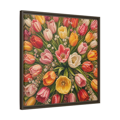 Side Mockup 27. Floral Tulips Colorful Tulips shown as stretched canvas wall art