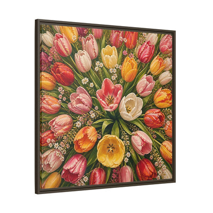 Main Mockup. Floral Tulips Colorful Tulips shown as stretched canvas wall art