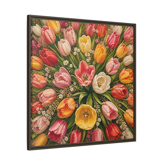 Main Mockup. Floral Tulips Colorful Tulips shown as stretched canvas wall art