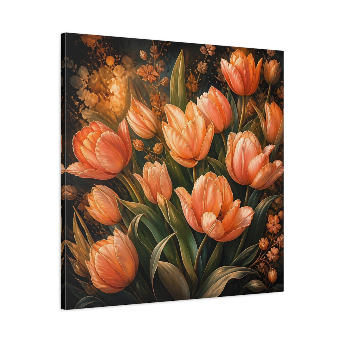 Main Mockup. Floral Tulips Orange Tulips shown as stretched canvas wall art