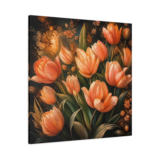 Main Mockup. Floral Tulips Orange Tulips shown as stretched canvas wall art