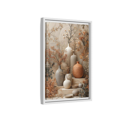 Floral Vases Earthy Tones Framed Canvas Wall Art - Modern Decor for Living Room, Above Sofa shown as canvas wall art