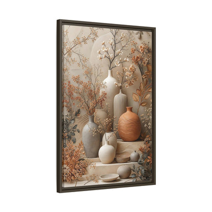 Floral Vases Earthy Tones Framed Canvas Wall Art - Modern Decor for Living Room, Above Sofa shown as canvas wall art