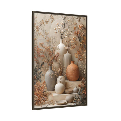 Floral Vases Earthy Tones Framed Canvas Wall Art - Modern Decor for Living Room, Above Sofa shown as canvas wall art