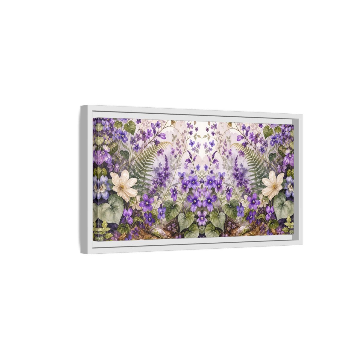 Side Mockup 6. Floral Violet Flowers Purple Floral shown as stretched canvas wall art