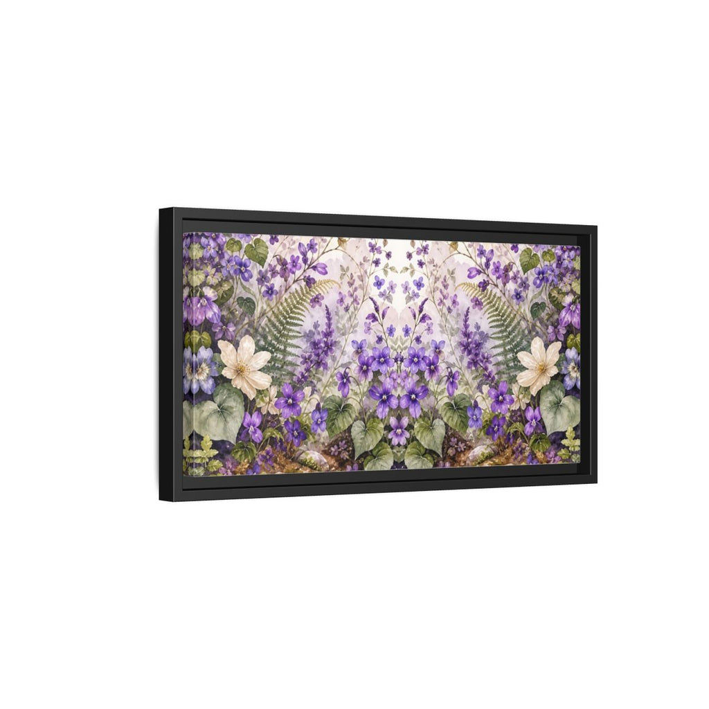 Side Mockup 8. Floral Violet Flowers Purple Floral shown as stretched canvas wall art
