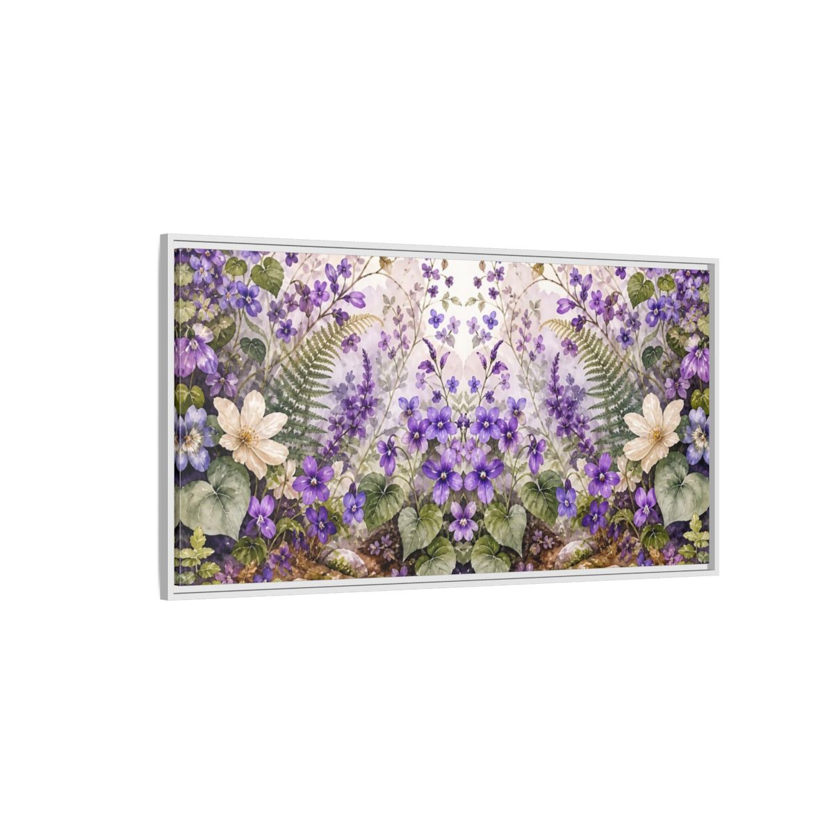 Side Mockup 3. Floral Violet Flowers Purple Floral shown as stretched canvas wall art