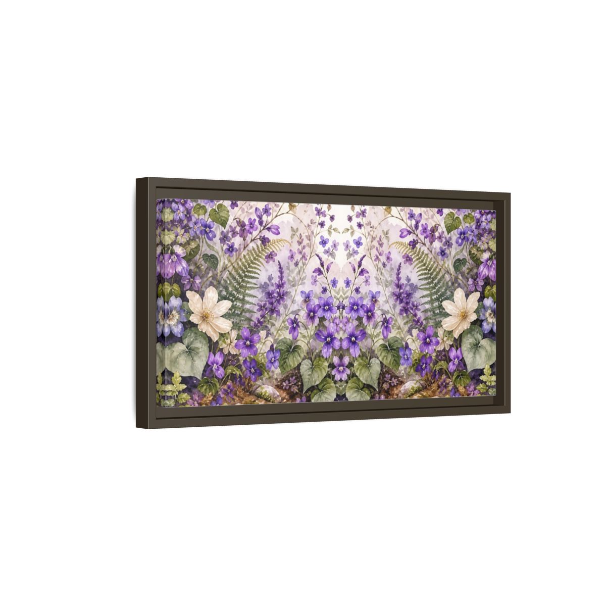 Side Mockup 7. Floral Violet Flowers Purple Floral shown as stretched canvas wall art